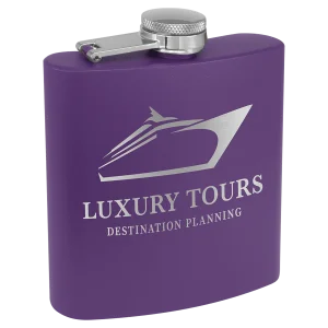 6 oz. Matte Purple Powder Coated Custom Engraved Stainless Steel Flask