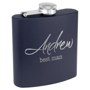6 oz. Matte Navy Blue Powder Coated Custom Engraved Stainless Steel Flask