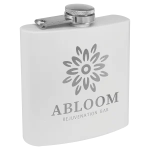 6 oz. Matte White Powder Coated Custom Engraved Stainless Steel Flask