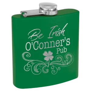 6 oz. Matte Green Powder Coated Custom Engraved Stainless Steel Flask
