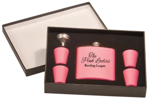 6 oz. Matte Pink Flask Set in Black Presentation Box