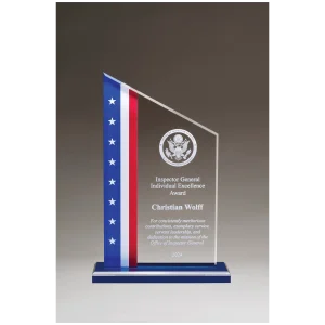 6 3/4" x 10 3/4" Zenith Series Acrylic with American Flag Design, Blue Mirror Top Base