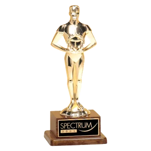 7 1/4" Cast Metal Goldtone Finish Classic Achiever Figure on a Solid Walnut Base and Black Laser Engravable Plate