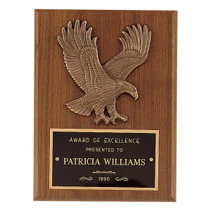 6" x 8" Sculptured Relief Eagle Casting and Laser Engravable Black Plate on an American Walnut Plaque