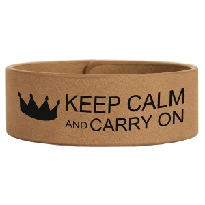 9 1/2" x 1" Light Brown Engraved Faux Leather Cuff Bracelet