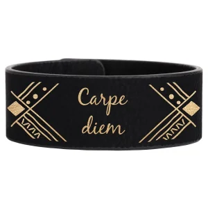 9 1/2" x 1" Black/Gold Engraved Faux Leather Cuff Bracelet