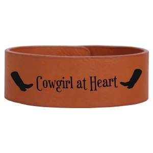 9 1/2" x 1" Rawhide Engraved Faux Leather Cuff Bracelet