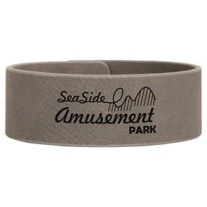 9 1/2" x 1" Gray Engraved Faux Leather Cuff Bracelet