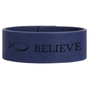 9 1/2" x 1" Blue/Black Engraved Faux Leather Cuff Bracelet