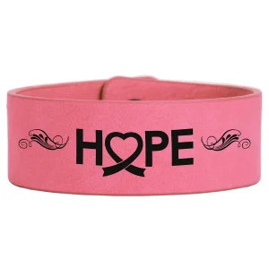 9 1/2" x 1" Pink Engraved Faux Leather Cuff Bracelet