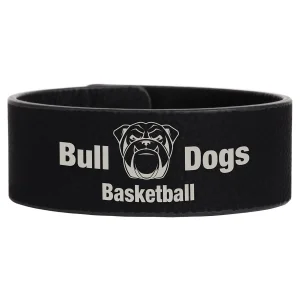 9 1/2" x 1" Black/Silver Engraved Faux Leather Cuff Bracelet