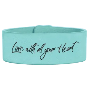 9 1/2" x 1" Teal Engraved Faux Leather Cuff Bracelet
