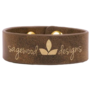 9 1/2" x 1" Rustic/Gold Engraved Faux Leather Cuff Bracelet