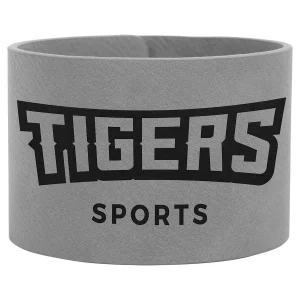 9 1/2" x 2" Gray Engraved Faux Leather Cuff Bracelet