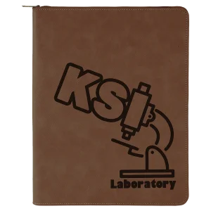 9 1/2" x 12" Dark Brown with Zipper Engraved Faux Leather Portfolio with Notepad