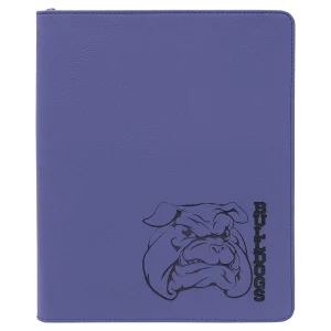 9 1/2" x 12" Purple with Zipper Engraved Faux Leather Portfolio with Notepad