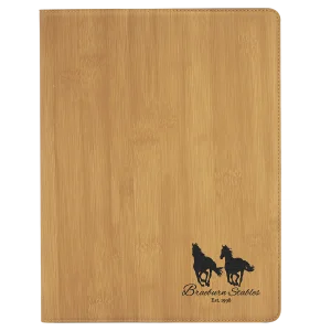 9 1/2" x 12" Bamboo Engraved Faux Leather Portfolio with Notepad