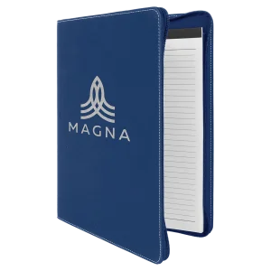 9 1/2" x 12"  Blue/Silver w/ Zipper Engraved Faux Leather Portfolio with Notepad