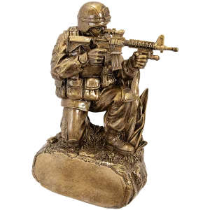 9 1/4" Antique Gold Military Resin Kneeling with Grass