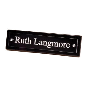 9 1/4" x 2 1/8" Black Piano Finish Nameplate with Acrylic Engraving Plate, Two Silver Posts