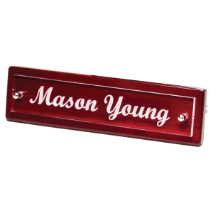 9 1/4" x 2 1/8" Rosewood Piano Finish Nameplate with Acrylic Engraving Plate, Two Silver Posts