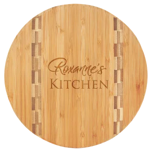 9 3/4" Round Bamboo Cutting Board with Butcher Block Inlay