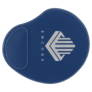 9" x 10 1/4" Blue/Silver Engraved Faux Leather Mouse Pad