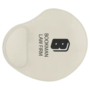 9" x 10 1/4" White Engraved Faux Leather Mouse Pad