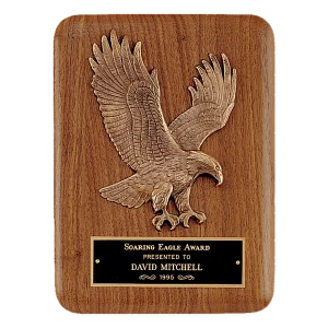 9" x 12" Solid American Walnut Plaque with Finely Detailed Eagle Relief Casting and Black Custom Engraved Brass Plate