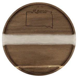 11 3/4" x 3/4" Acacia with White Pearl Resin Round Serving Tray