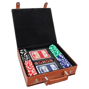 Basketball Engraved Faux Leather 100 Chip Poker Set