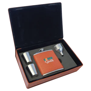 6 oz. Basketball Engraved Faux Leather Flask Gift Set