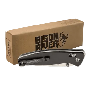 Bison River 4 1/2" Black Button Lock Folding Knife with Clip