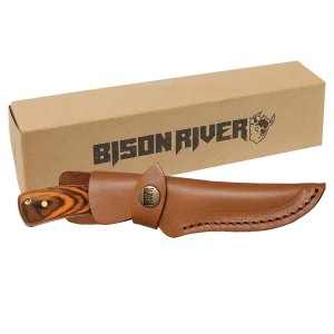 Bison River 7 3/4" Fixed Blade Wood Knife with Leather Sheath