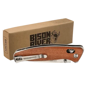 Bison River 4 1/2" Wood Button Lock Folding Knife
