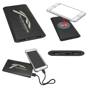 Black 8000MAH Power Bank & Wireless Anodized Aluminum Charger with USB-C Cord