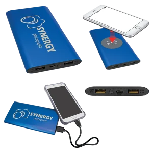 Blue 8000MAH Power Bank & Wireless Anodized Aluminum Charger with USB-C Cord