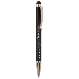 Black with Silver Trim Custom Engraved Pen with Stylus