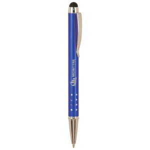Blue with Silver Trim Custom Engraved Pen with Stylus
