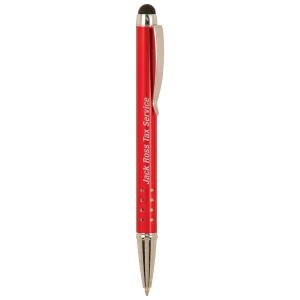 Red with Silver Trim Custom Engraved Pen with Stylus