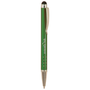 Green with Silver Trim Custom Engraved Pen with Stylus