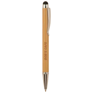 Bamboo with Silver Trim Custom Engraved Pen with Stylus