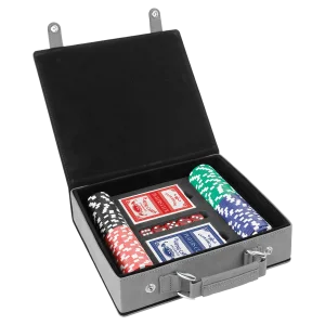 Gray/Black Engraved Faux Leather 100 Chip Poker Set