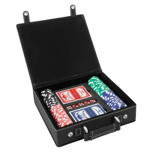 Black/Silver Engraved Faux Leather 100 Chip Poker Set