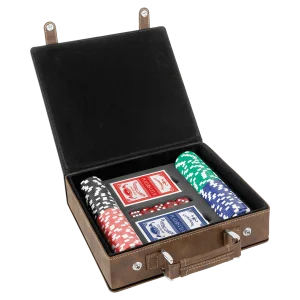 Rustic/Gold Engraved Faux Leather 100 Chip Poker Set