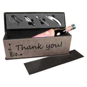Gray Engraved Faux Leather Single Wine Box with Tools