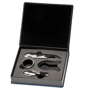 Blue Marbleized Leather Wine Tool Gift Set