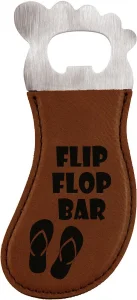 Dark Brown Engraved Faux Leather Foot Shaped Bottle Opener with Magnet