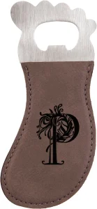 Gray Engraved Faux Leather Foot Shaped Bottle Opener with Magnet