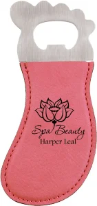 Pink Engraved Faux Leather Foot Shaped Bottle Opener with Magnet